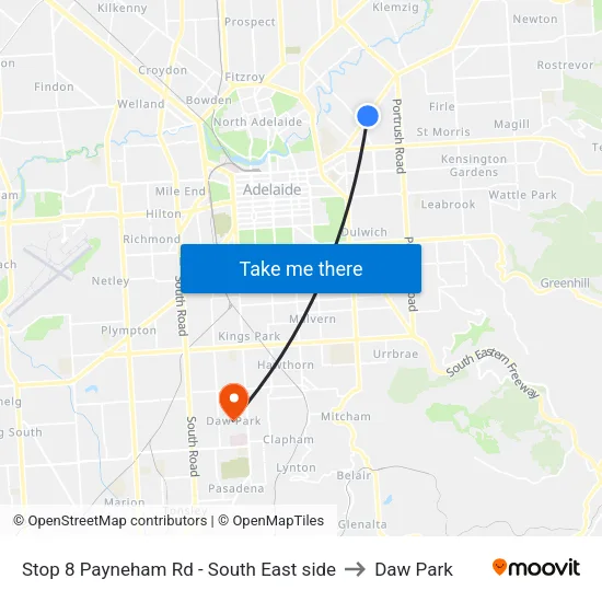 Stop 8 Payneham Rd - South East side to Daw Park map