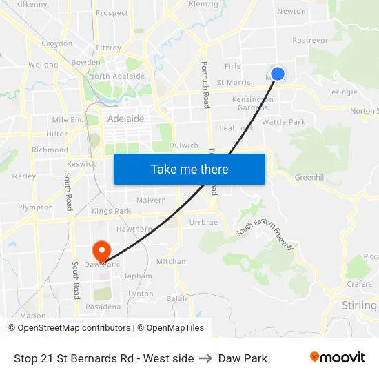 Stop 21 St Bernards Rd - West side to Daw Park map