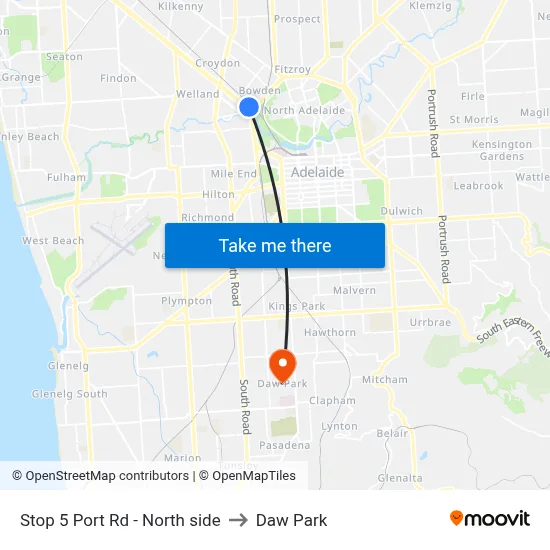 Stop 5 Port Rd - North side to Daw Park map