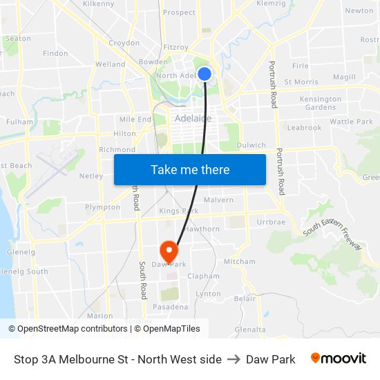 Stop 3A Melbourne St - North West side to Daw Park map