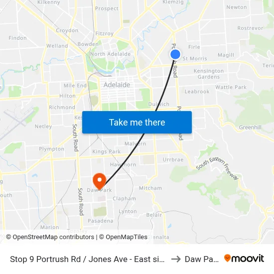 Stop 9 Portrush Rd / Jones Ave - East side to Daw Park map