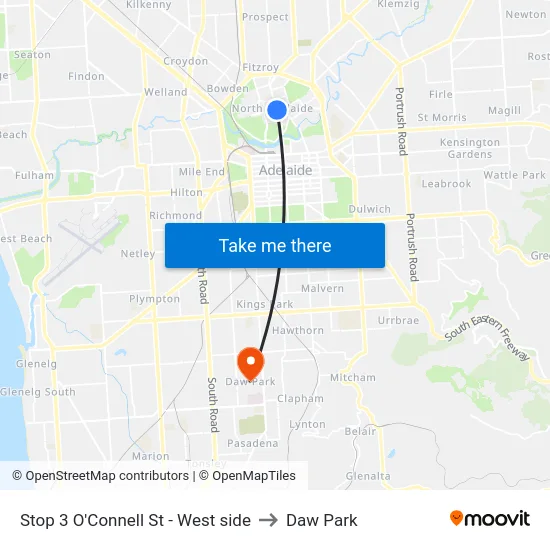 Stop 3 O'Connell St - West side to Daw Park map