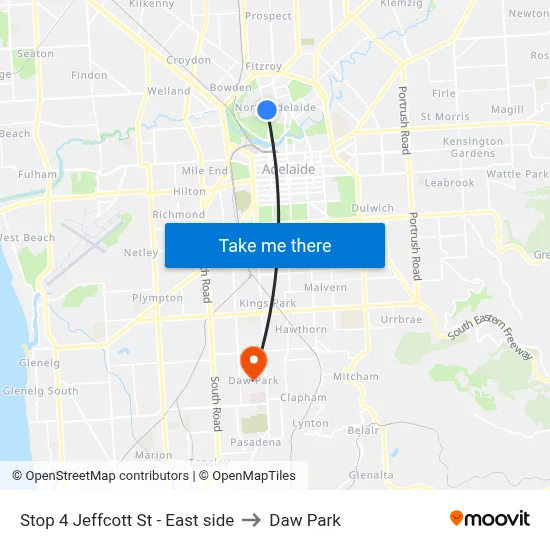 Stop 4 Jeffcott St - East side to Daw Park map