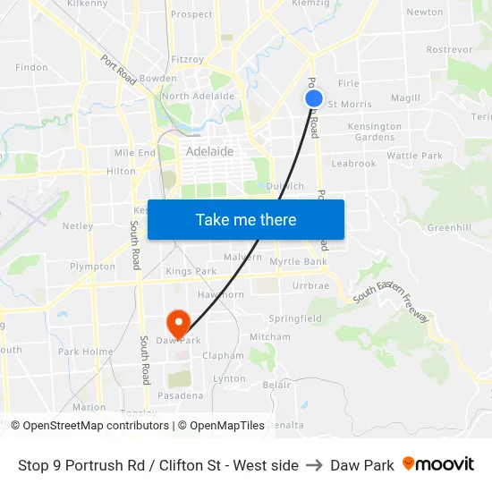 Stop 9 Portrush Rd / Clifton St - West side to Daw Park map