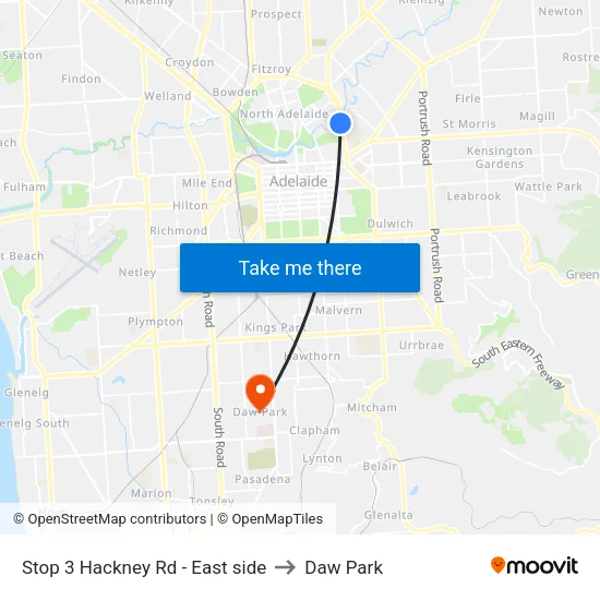 Stop 3 Hackney Rd - East side to Daw Park map