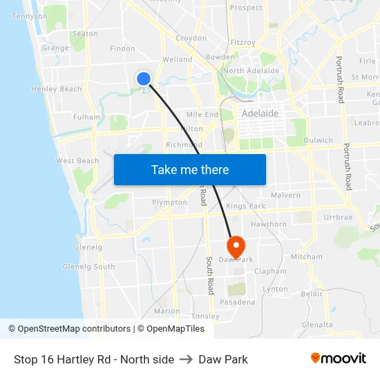 Stop 16 Hartley Rd - North side to Daw Park map