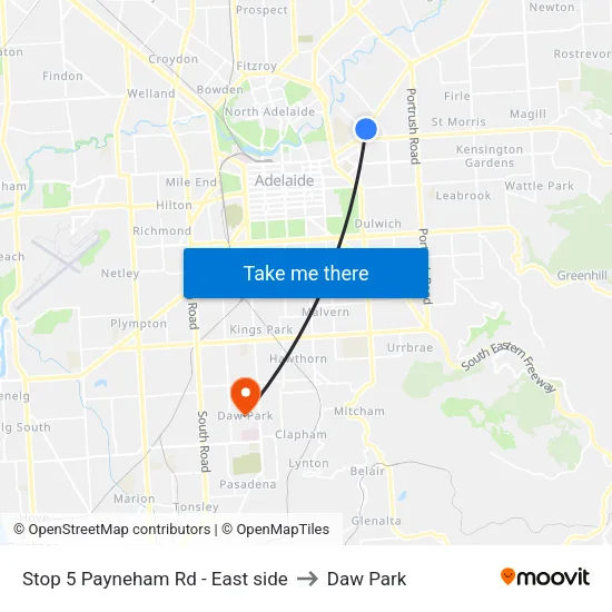 Stop 5 Payneham Rd - East side to Daw Park map