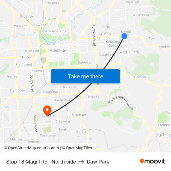 Stop 18 Magill Rd - North side to Daw Park map