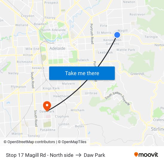 Stop 17 Magill Rd - North side to Daw Park map