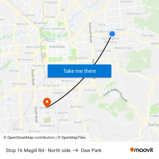 Stop 16 Magill Rd - North side to Daw Park map