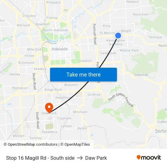 Stop 16 Magill Rd - South side to Daw Park map