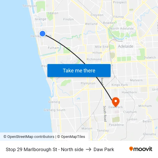 Stop 29 Marlborough St - North side to Daw Park map