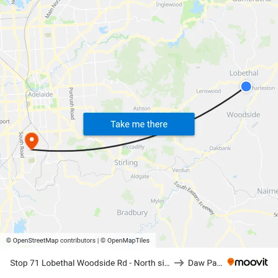 Stop 71 Lobethal Woodside Rd - North side to Daw Park map