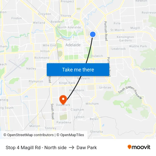 Stop 4 Magill Rd - North side to Daw Park map