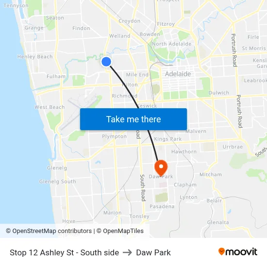 Stop 12 Ashley St - South side to Daw Park map