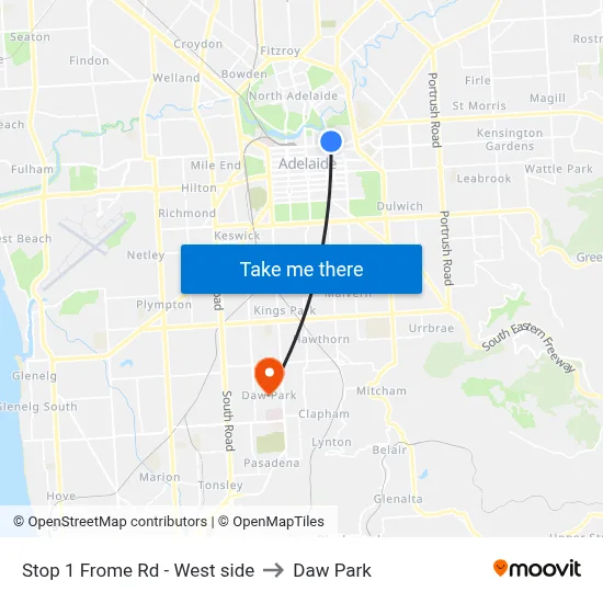Stop 1 Frome Rd - West side to Daw Park map
