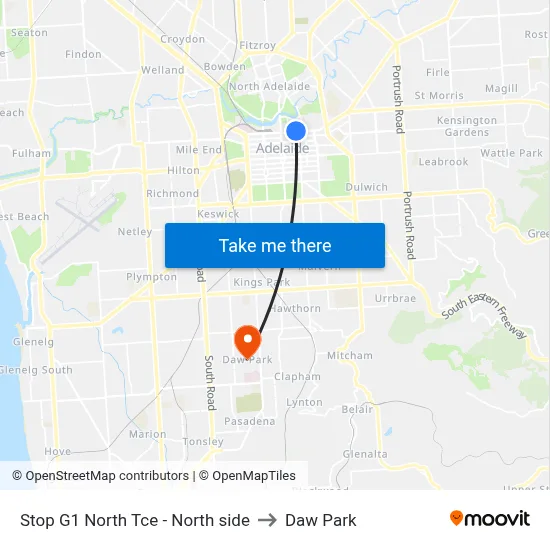 Stop G1 North Tce - North side to Daw Park map
