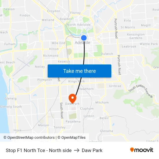 Stop F1 North Tce - North side to Daw Park map