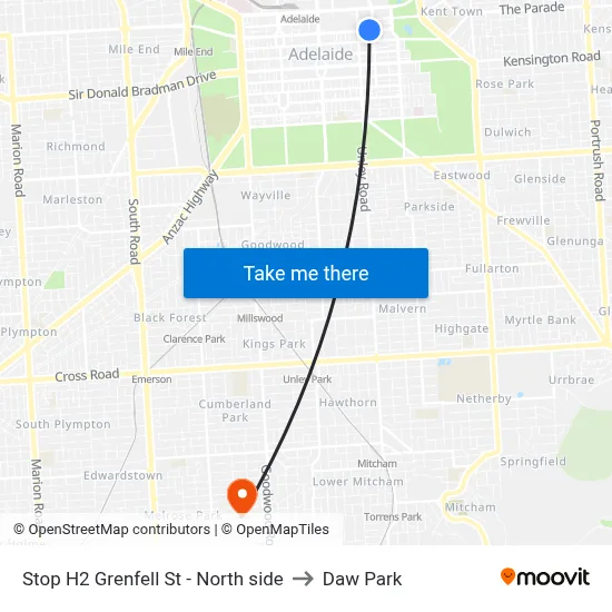 Stop H2 Grenfell St - North side to Daw Park map