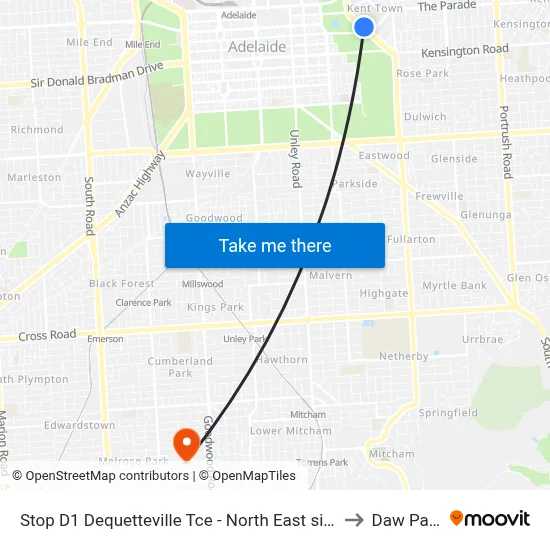 Stop D1 Dequetteville Tce - North East side to Daw Park map