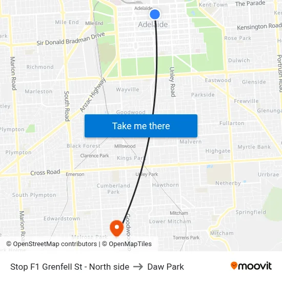 Stop F1 Grenfell St - North side to Daw Park map