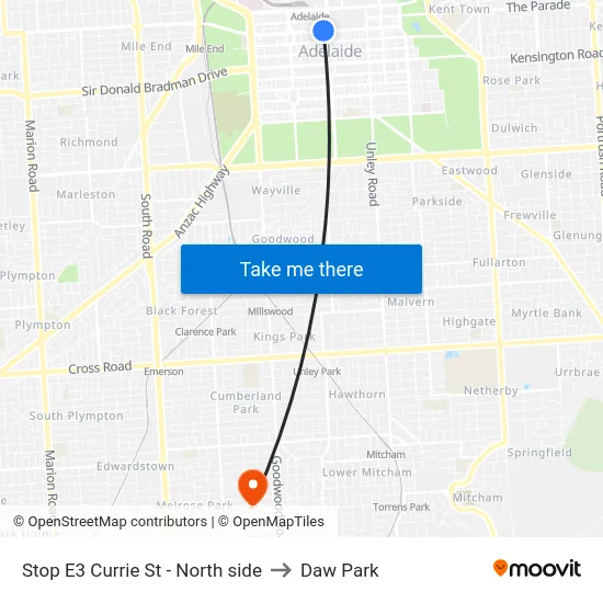 Stop E3 Currie St - North side to Daw Park map