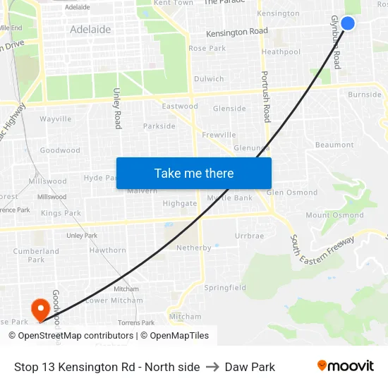 Stop 13 Kensington Rd - North side to Daw Park map