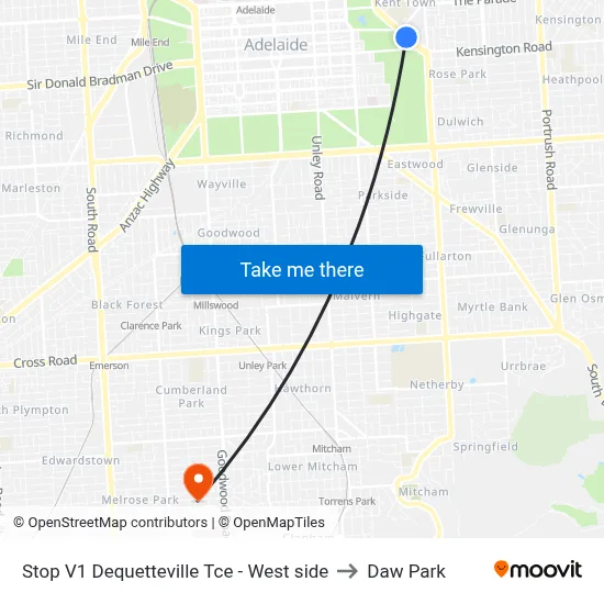 Stop V1 Dequetteville Tce - West side to Daw Park map