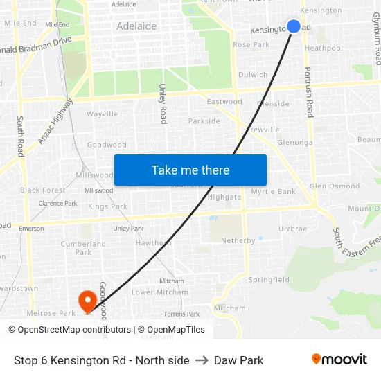 Stop 6 Kensington Rd - North side to Daw Park map