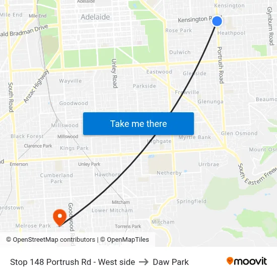 Stop 148 Portrush Rd - West side to Daw Park map