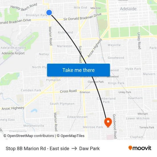 Stop 8B Marion Rd - East side to Daw Park map