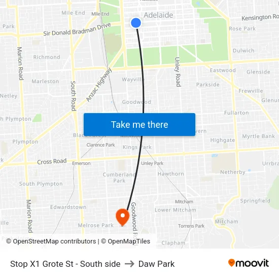 Stop X1 Grote St - South side to Daw Park map