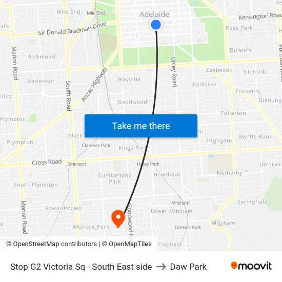 Stop G2 Victoria Sq - South East side to Daw Park map