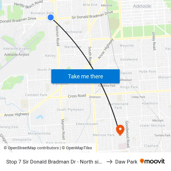 Stop 7 Sir Donald Bradman Dr - North side to Daw Park map