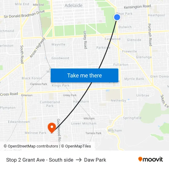 Stop 2 Grant Ave - South side to Daw Park map