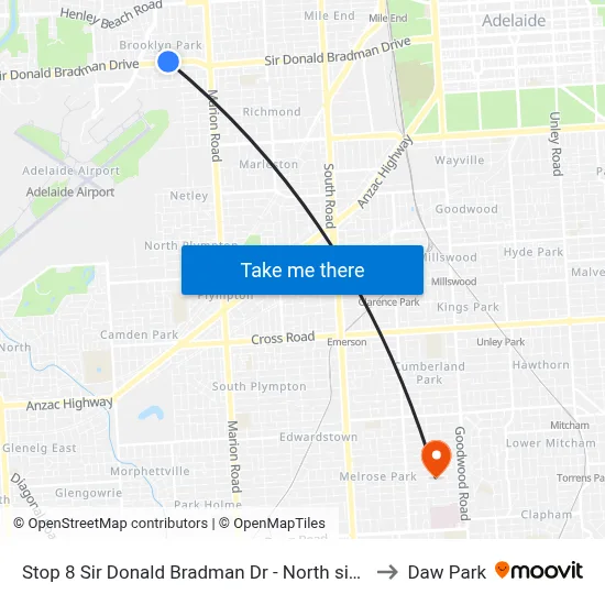 Stop 8 Sir Donald Bradman Dr - North side to Daw Park map
