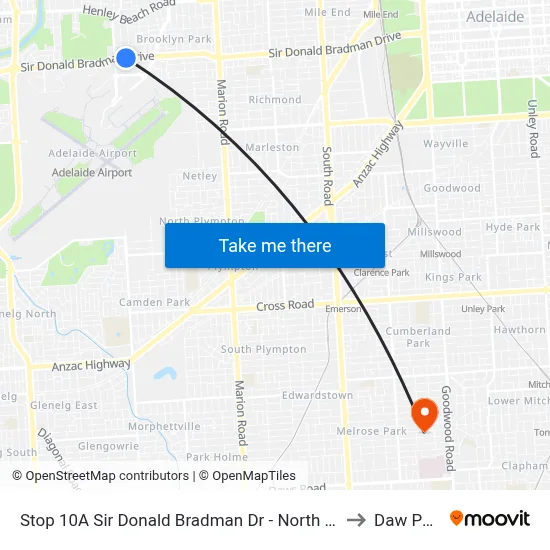 Stop 10A Sir Donald Bradman Dr - North side to Daw Park map