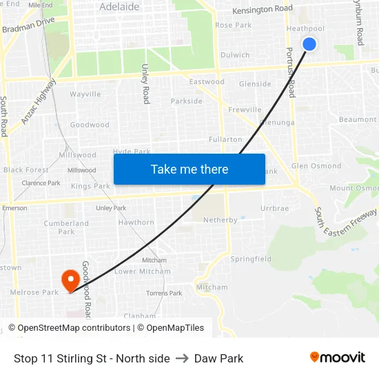 Stop 11 Stirling St - North side to Daw Park map