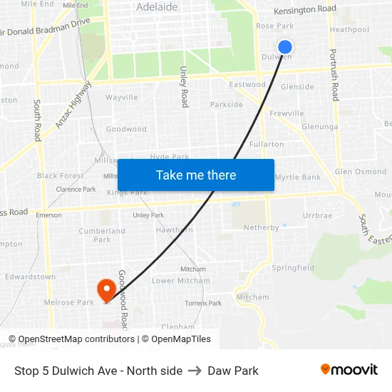 Stop 5 Dulwich Ave - North side to Daw Park map