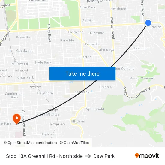Stop 13A Greenhill Rd - North side to Daw Park map
