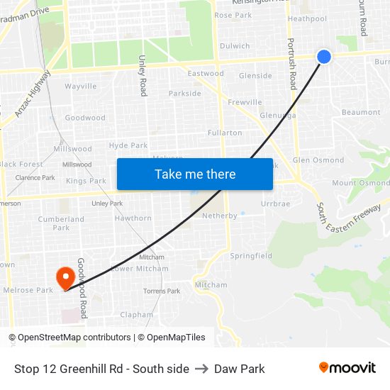 Stop 12 Greenhill Rd - South side to Daw Park map