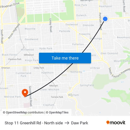 Stop 11 Greenhill Rd - North side to Daw Park map