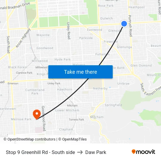 Stop 9 Greenhill Rd - South side to Daw Park map