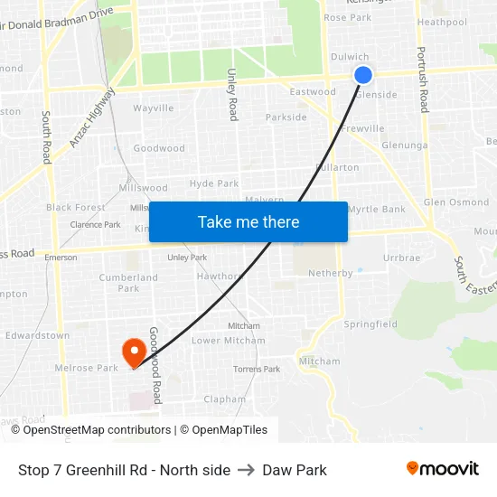 Stop 7 Greenhill Rd - North side to Daw Park map