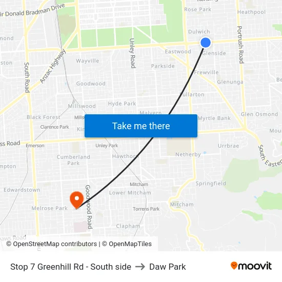 Stop 7 Greenhill Rd - South side to Daw Park map