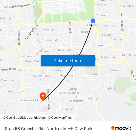 Stop 5B Greenhill Rd - North side to Daw Park map