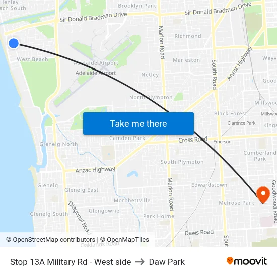 Stop 13A Military Rd - West side to Daw Park map