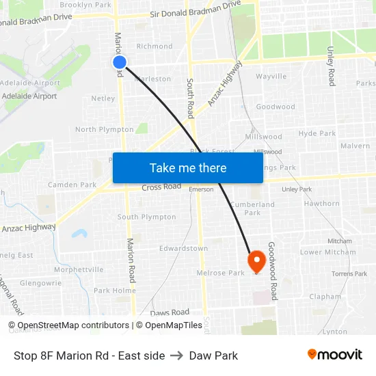 Stop 8F Marion Rd - East side to Daw Park map