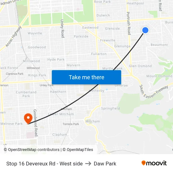 Stop 16 Devereux Rd - West side to Daw Park map