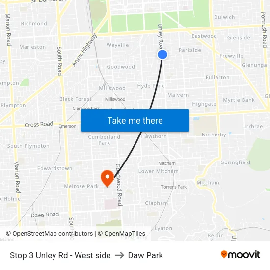 Stop 3 Unley Rd - West side to Daw Park map